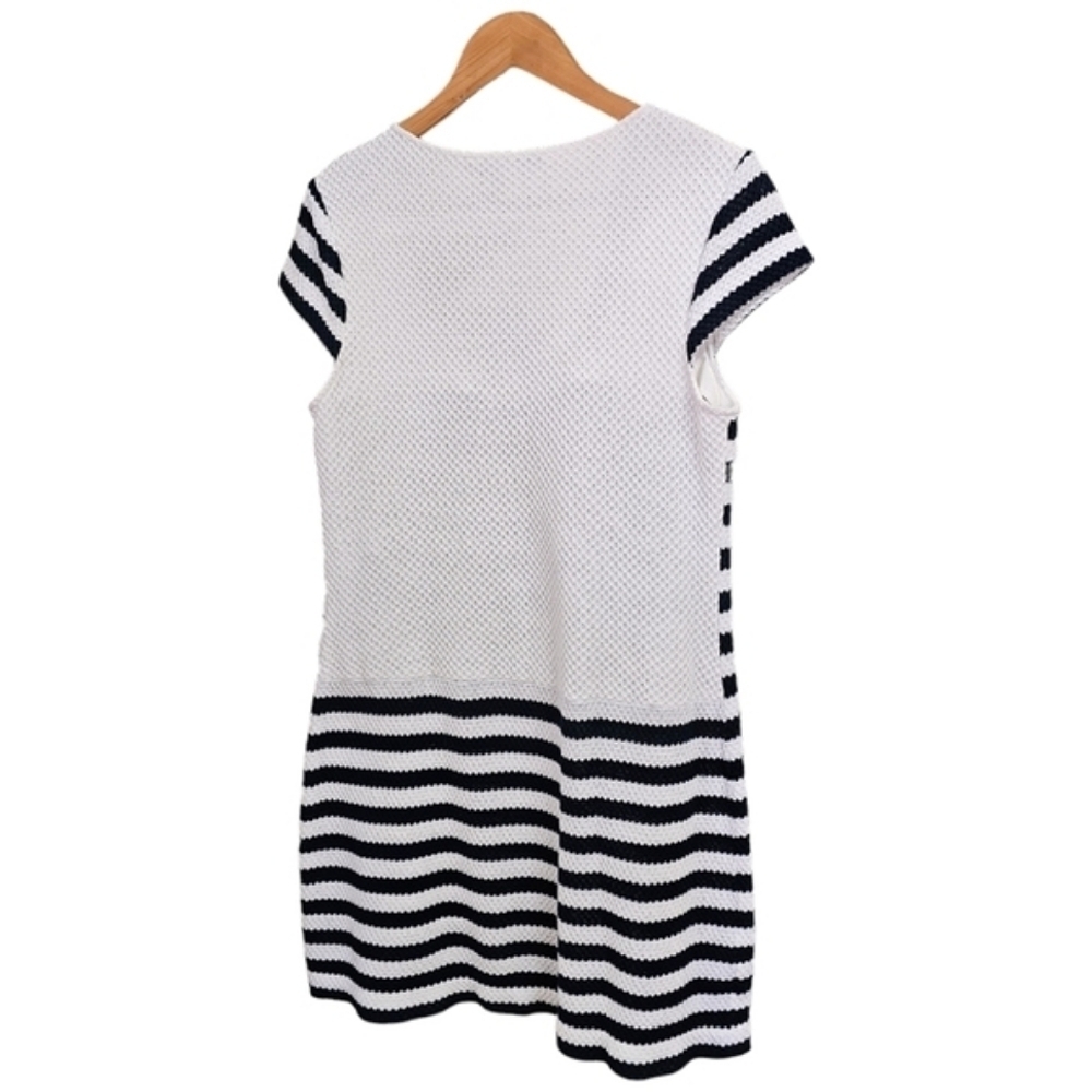 Diane Von Furstenberg Suji Honeycomb Knit Square Neck Striped Dress Size 14 - Picture 6 of 16